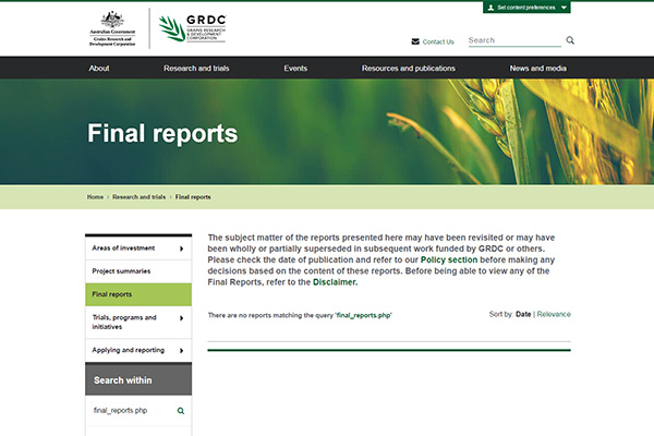 Grains Research and Development Corporation (GRDC) final reports