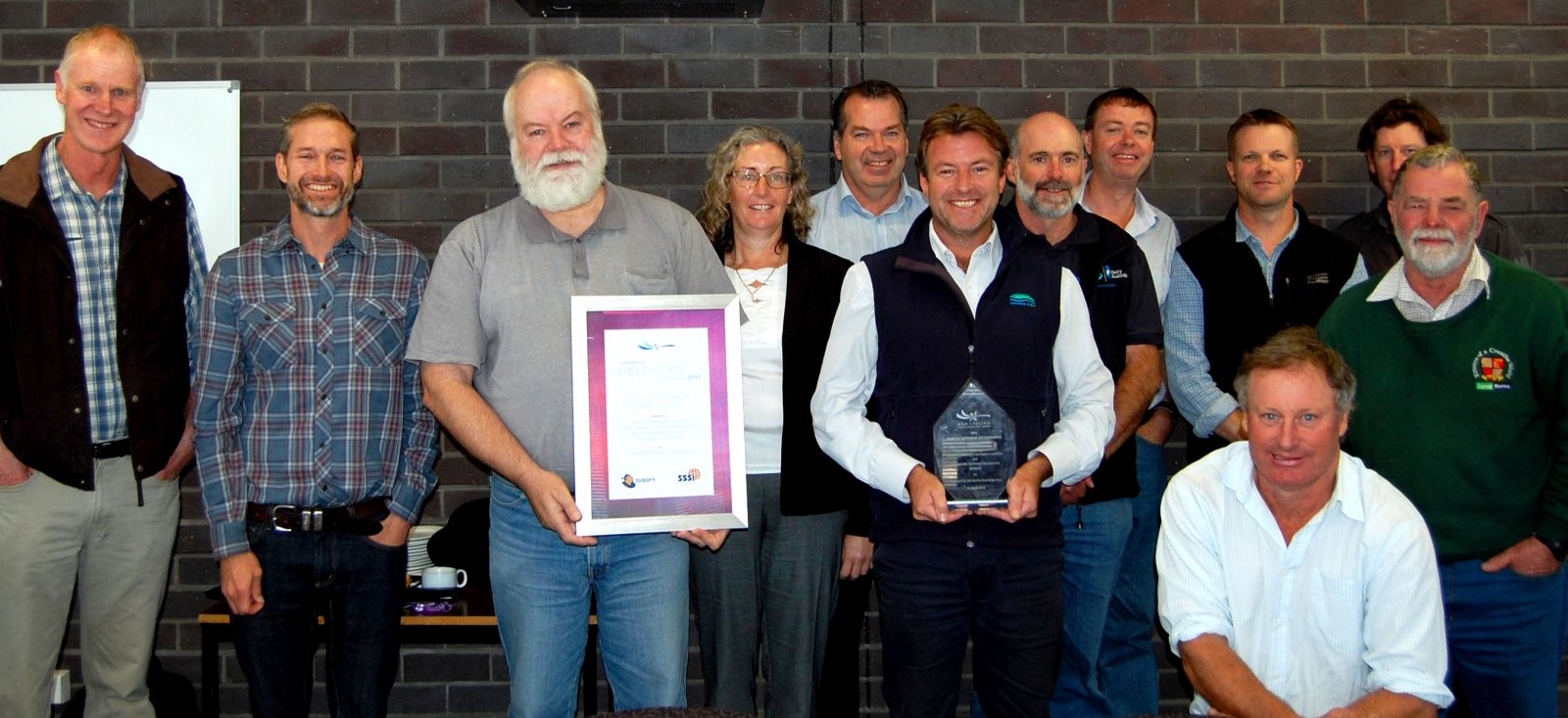 Sharing in the award success is the Corangamite Soil Health Group together with CeRDI's Peter Dahlhaus and Thompson.