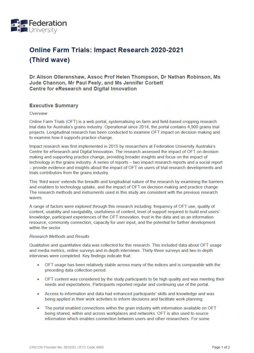 Online Farm Trials (OFT) Impact Research 2020-2021 (Third Wave)