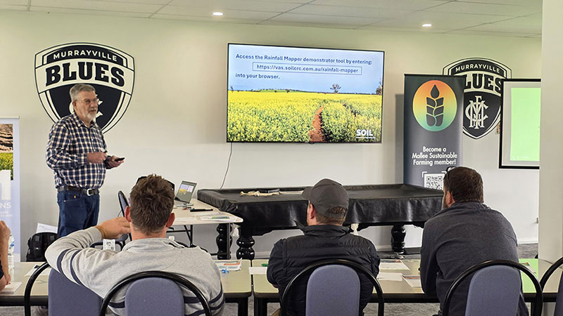 Dr Peter Weir demonstrating the Rainfall Mapper (Image source: Soil CRC)