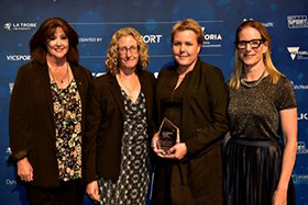 L-R: Margot Foster, Chair of Vicsport, Helen Thompson, Rochelle Eime, and Jerril Rechter, CEO of Vichealth