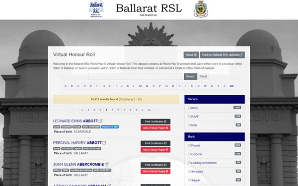 Ballarat RSL Virtual WW2 Honour Roll