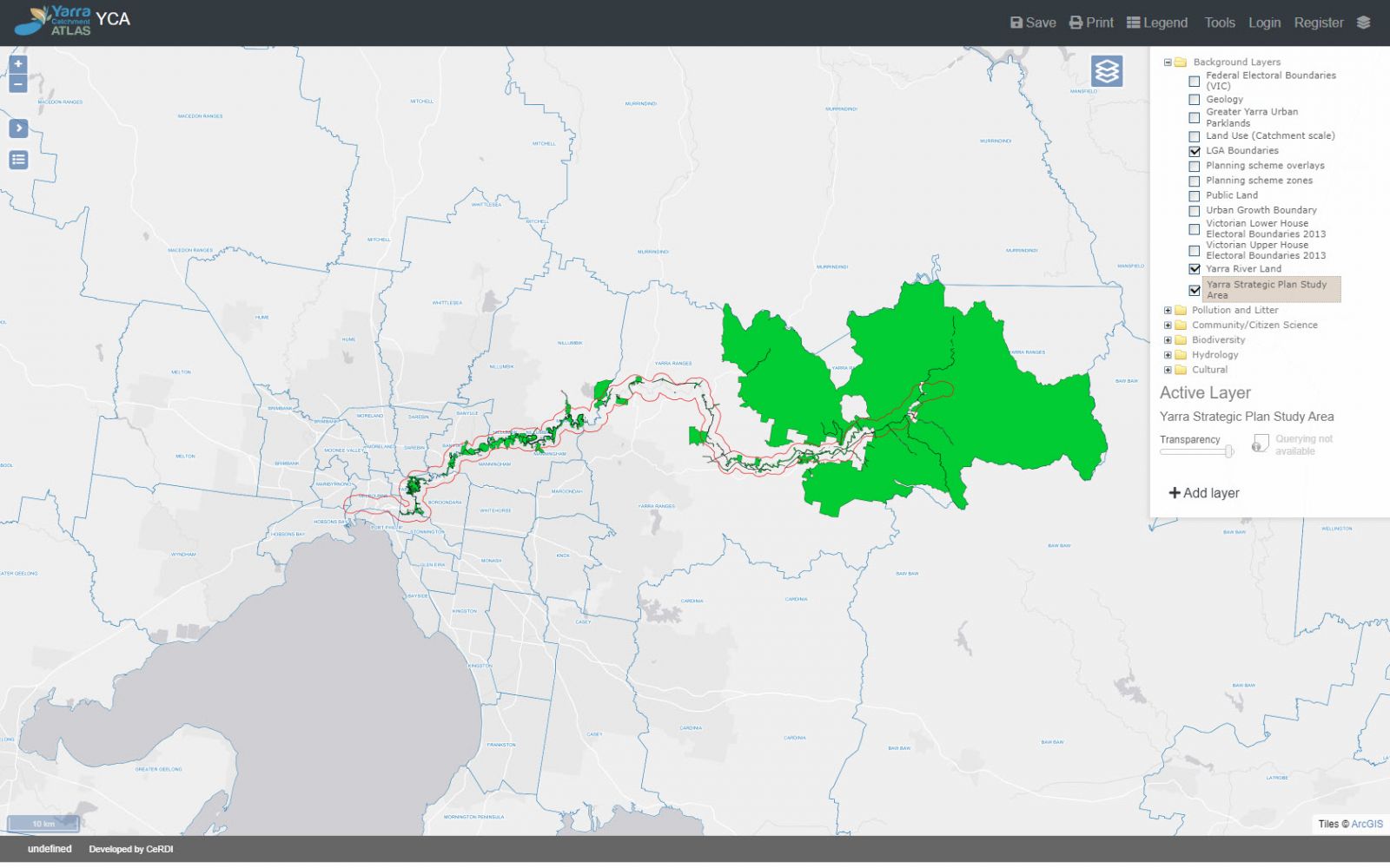 Yarra Catchment Atlas interactive mapping portal